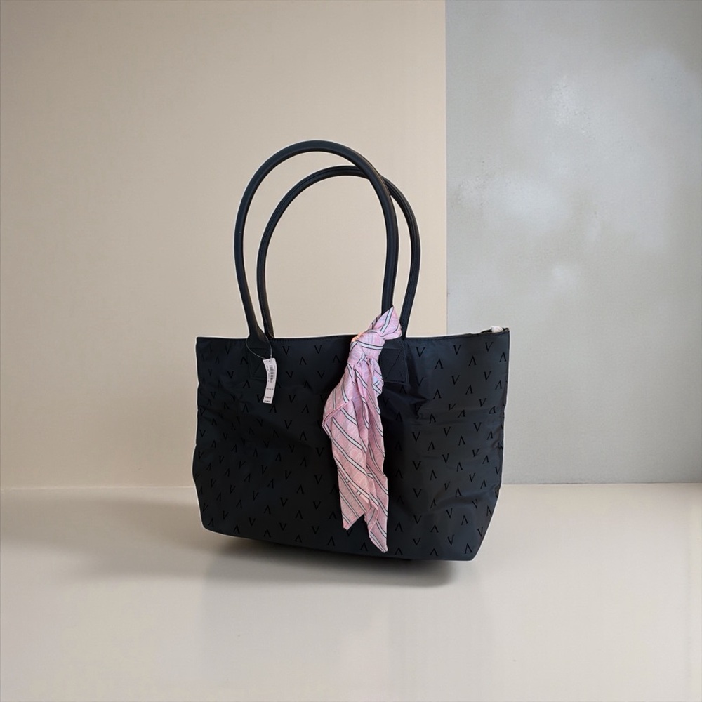 NWT Victoria's Secret Black Shoulder Bag with Pink Scarf